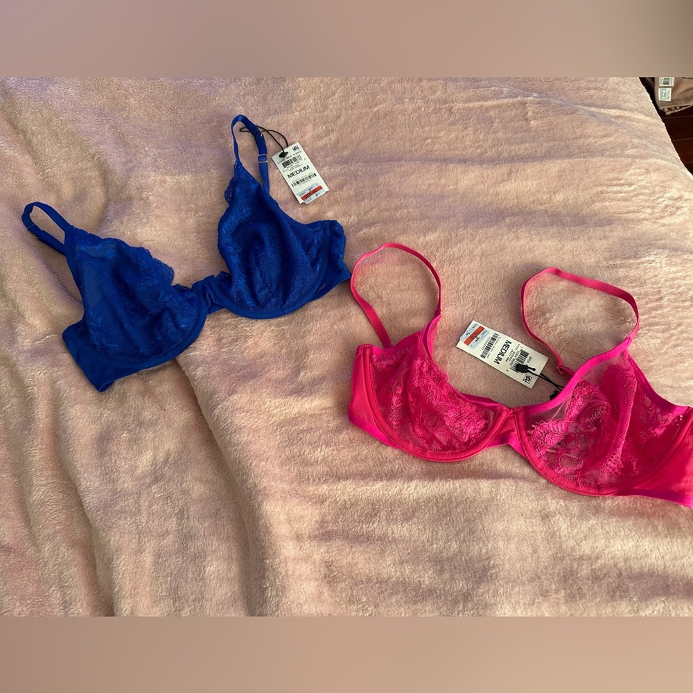 NWT Blue and Pink lace bras (2) size medium
